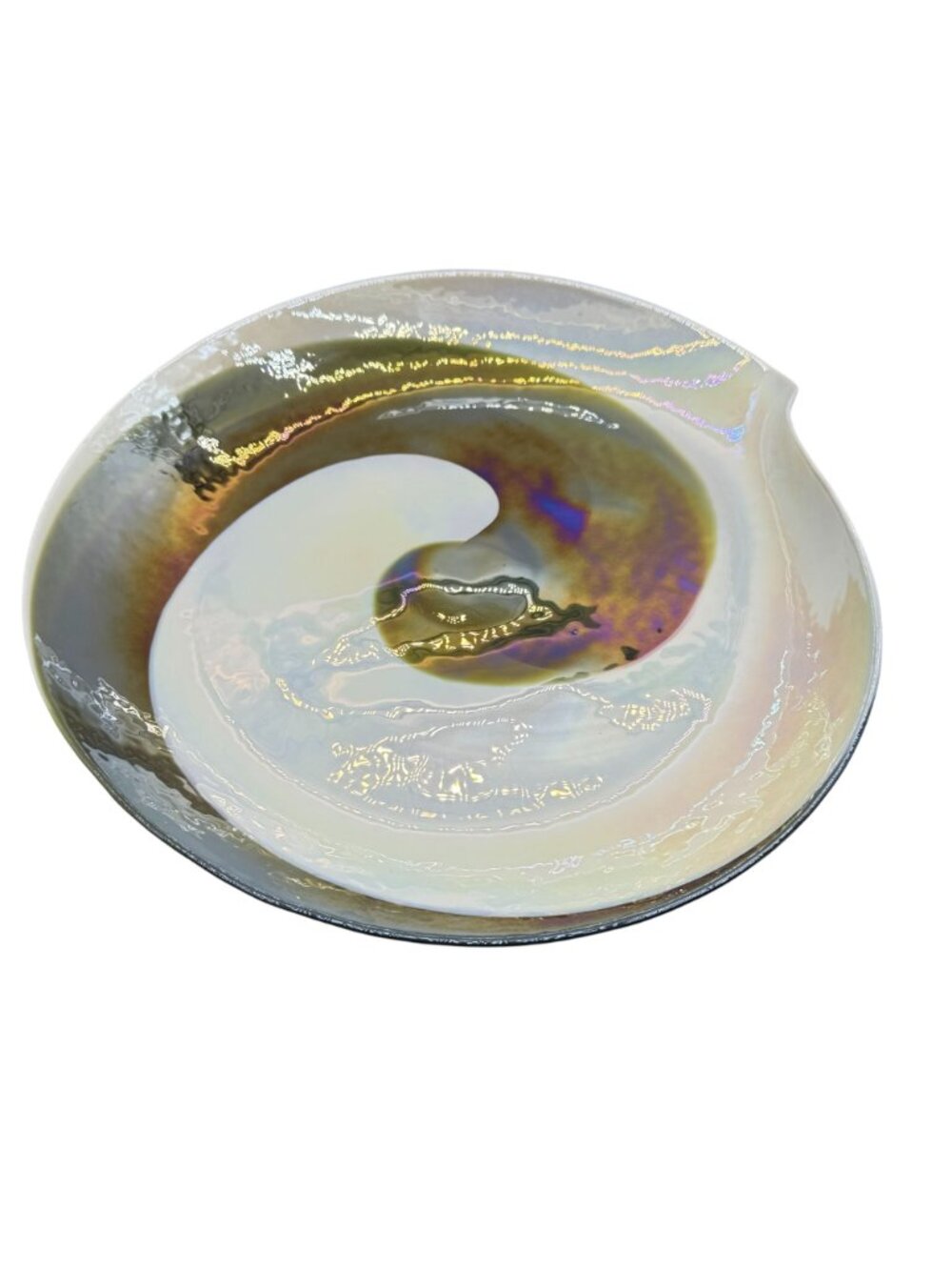Yalos  Murano Leopardo Ivory and Amber Glass Centerpiece 17"x 17"x 2" (no stand) - Picture 4 of 11